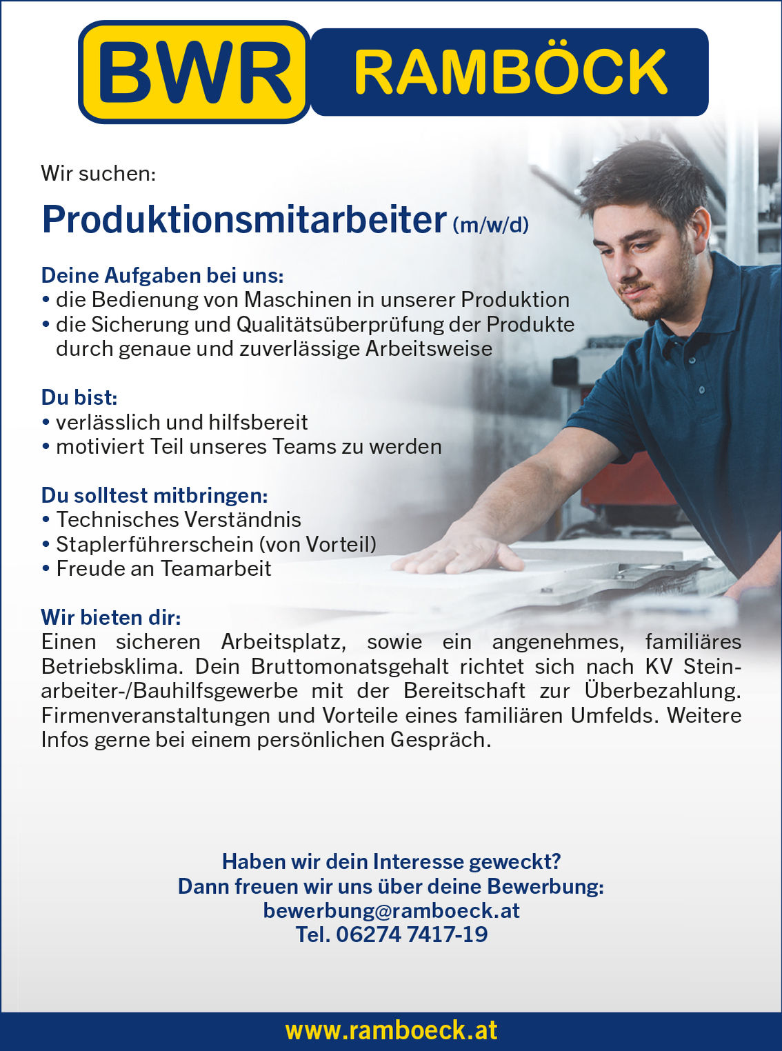 Jobsuche Mitarbeiter Produktion bei Ramböck Salzburg